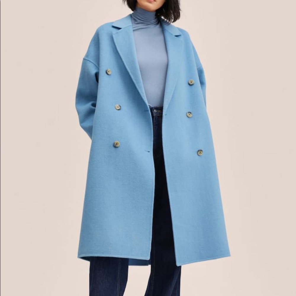 Mango Blue Wool Coat